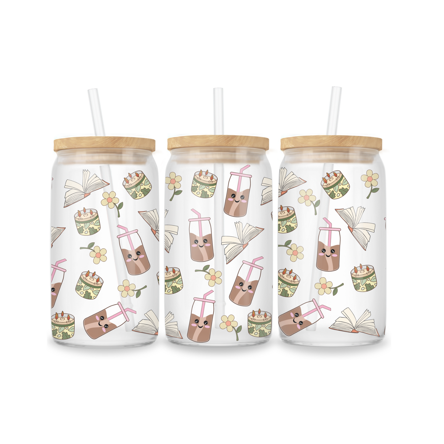 Glass Iced Coffee Cup 16oz - Coffee and Books