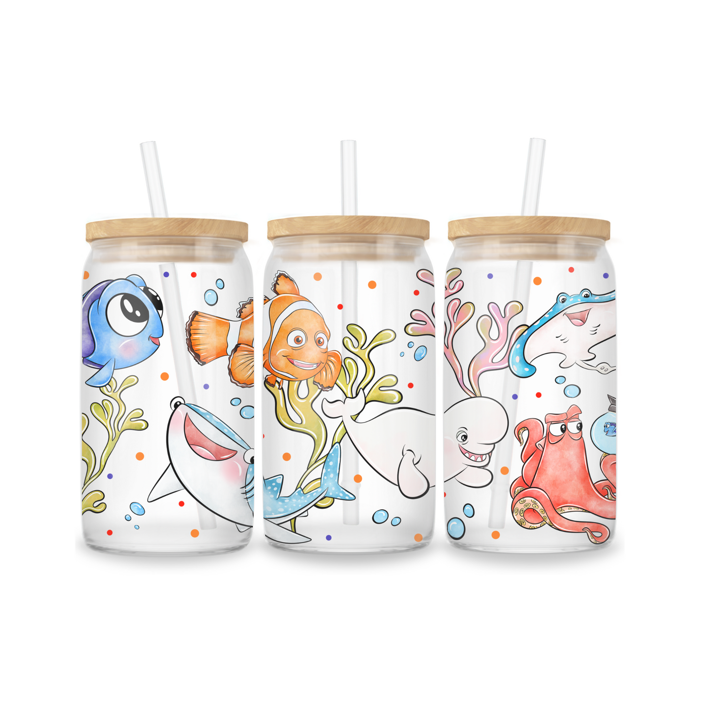 Glazen Iced Coffee Cup 16oz - Fish