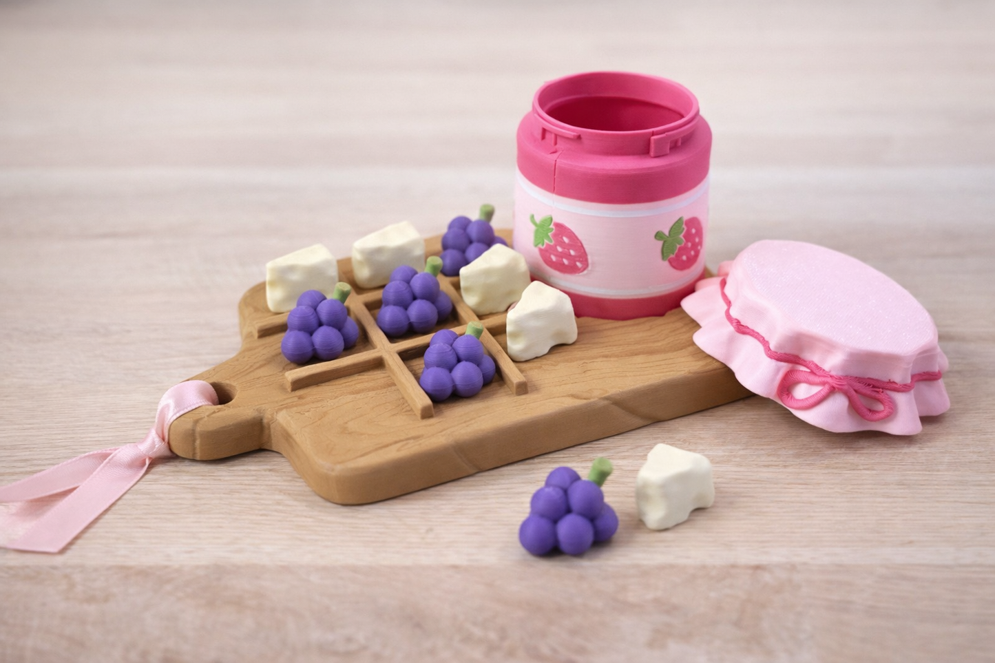 3D Printed Tic-Tac-Toe Game – Snack Board with Jam Jar Storage
