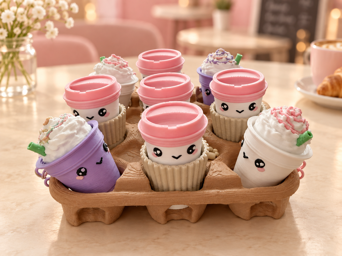 Coffee Cup Clicker Sleutelhanger – 3D-geprint