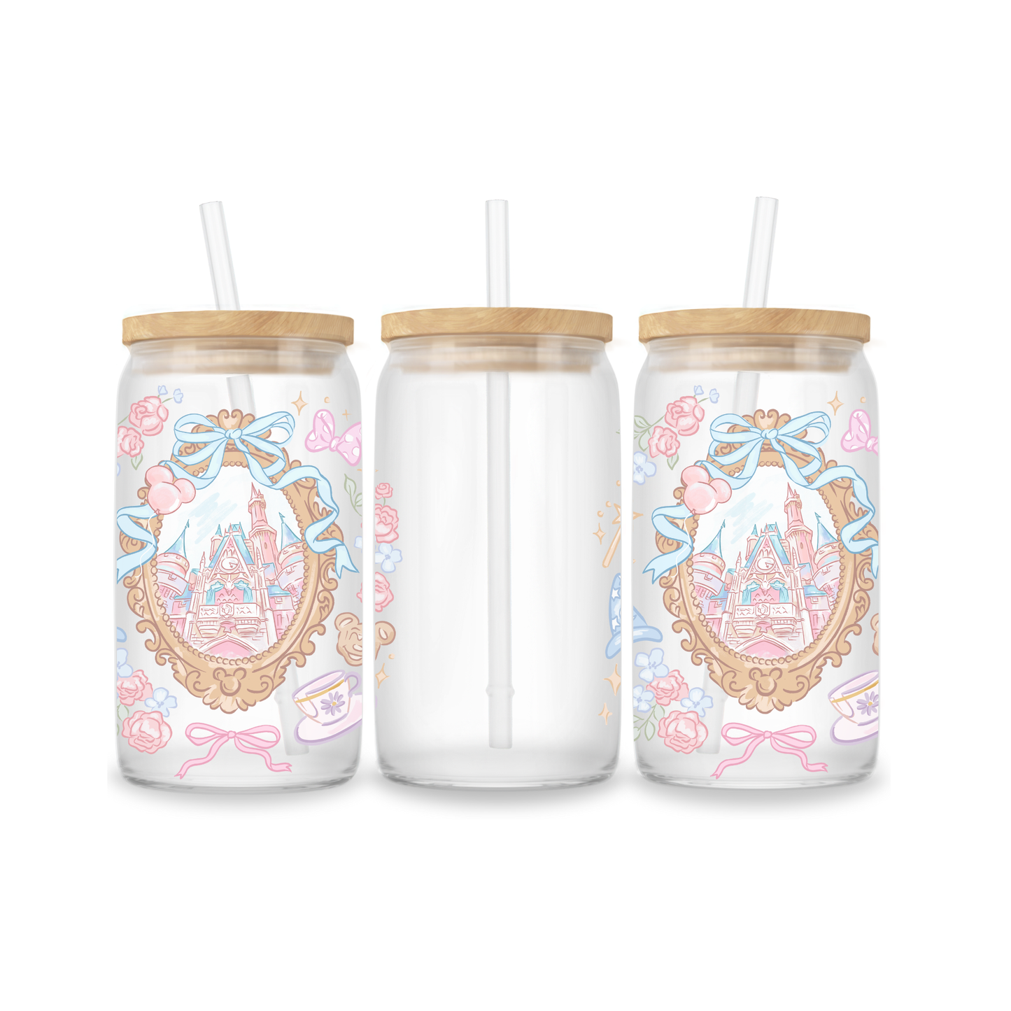 Glas Eiskaffeebecher 16oz - Magisches Schloss