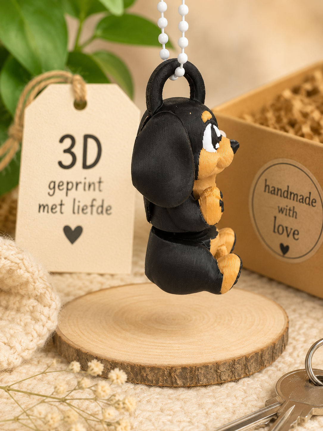 3D Geprinte Teckel Sleutelhanger – Schattige Kawaii Teckel Hanger