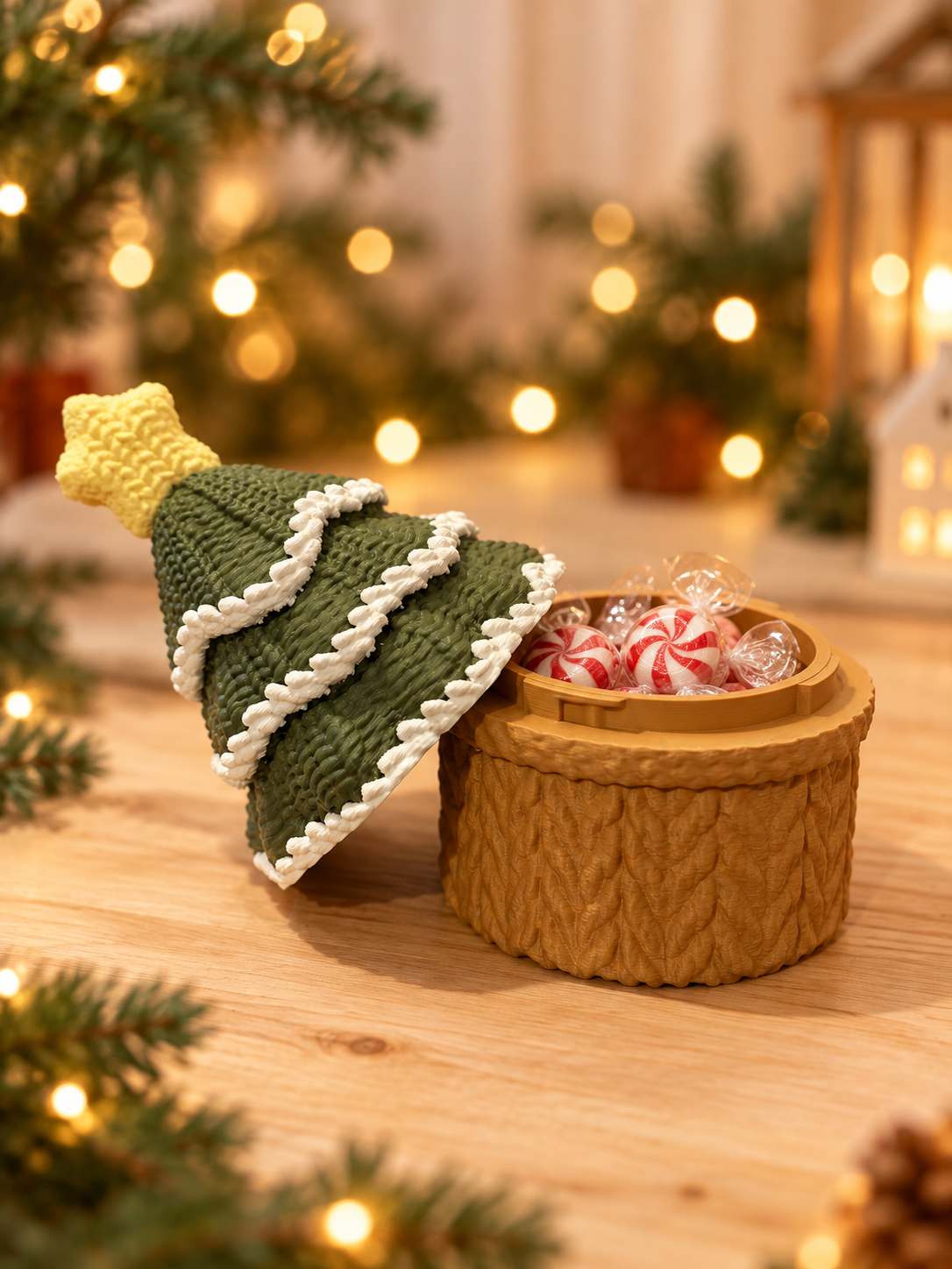 Knitted kerstboom bewaarpot
