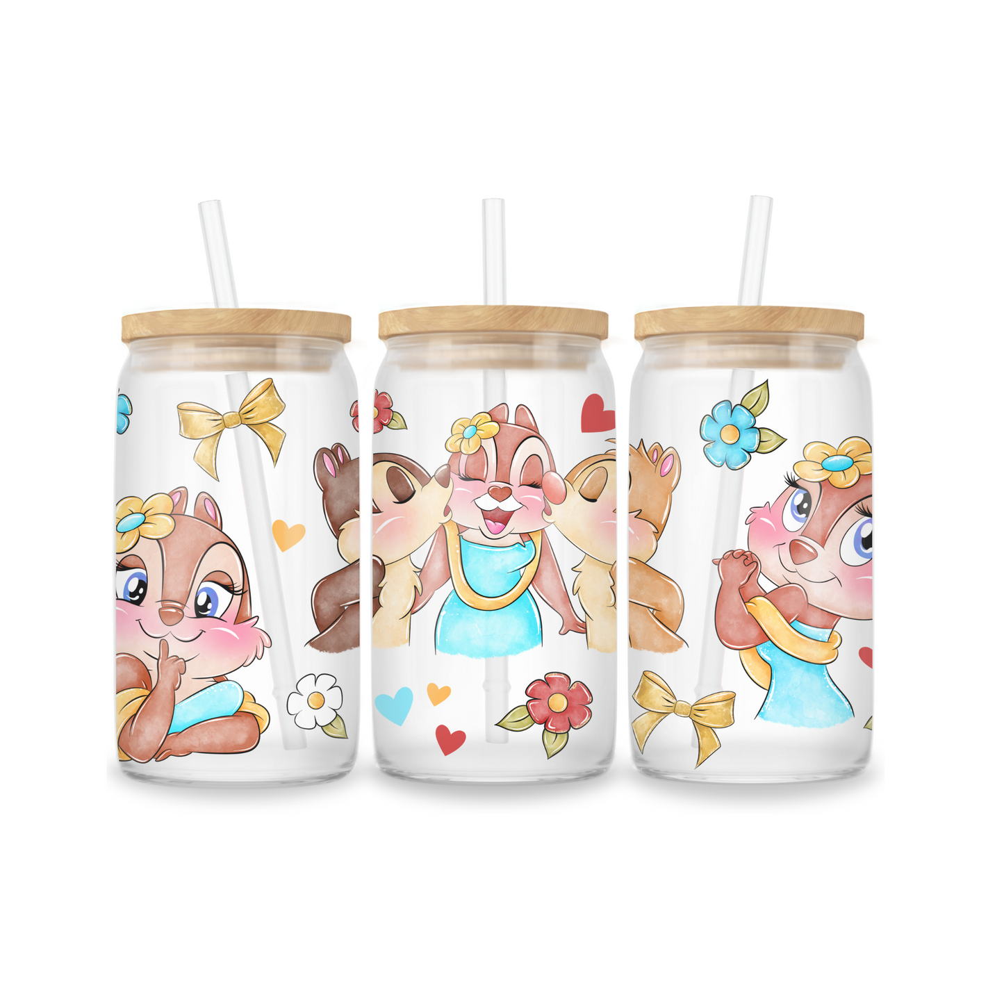 Glass Iced Coffee Cup 16oz - Chipmunks