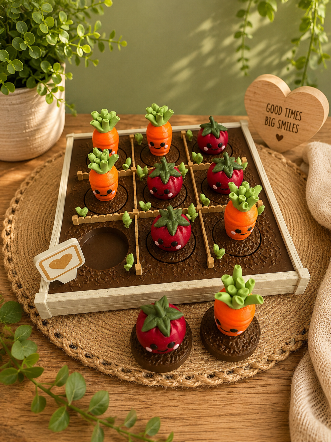 Kawaii Garden Tic Tac Toe – 3D Geprint Moestuinspel met Worteltjes & Aardbeitjes 🍓🥕