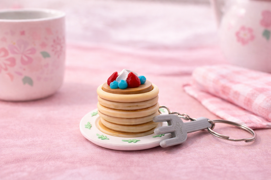 3D Fidget Clicker Sleutelhanger – Pannenkoeken met Fruit & Slagroom