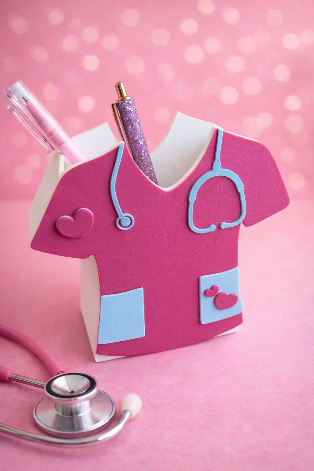 3D-gedruckter Stiftehalter Nurse – Rosa Schreibtisch-Organizer