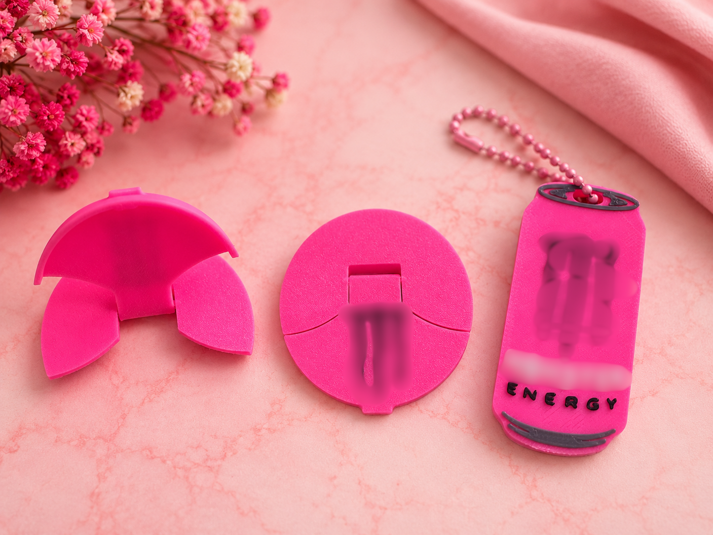 3D Geprinte 500ML Set – Houder, Deksel & Opener | Can Holder Hot Pink
