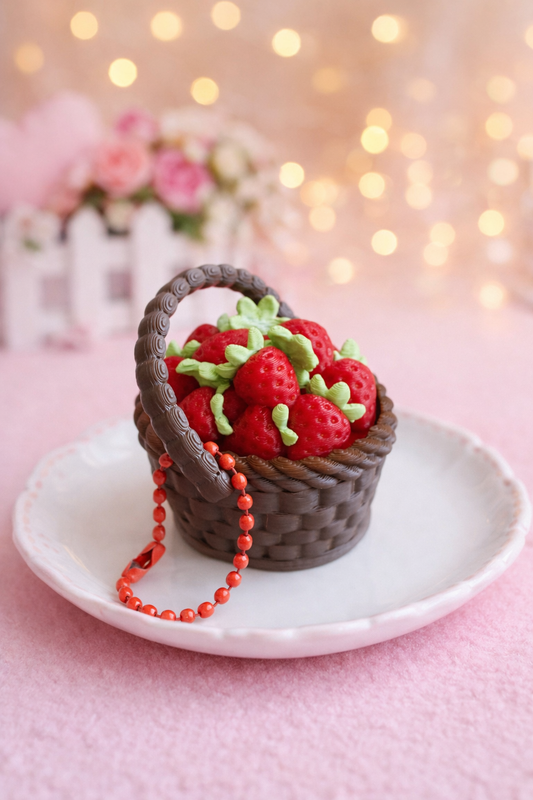 3D Geprinte Aardbeien Sleutelhanger in Mandje