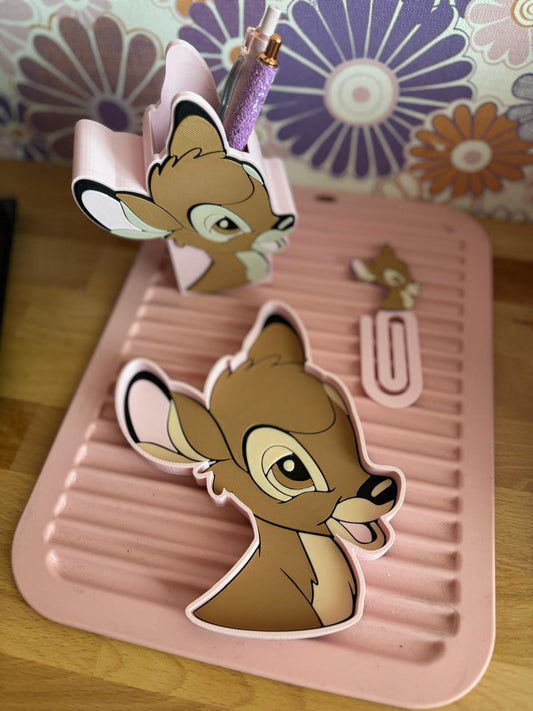 Bambi Bureau Set – 3D Geprint (Pennenbak, Tray & XL Paperclip)