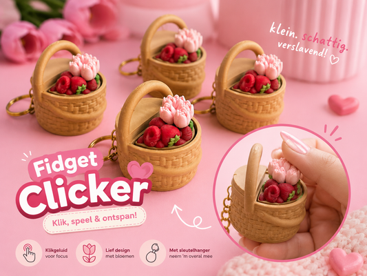 Fidget Clicker Sleutelhanger – Bloemenmandje | ADHD & Stress Relief Fidget Toy