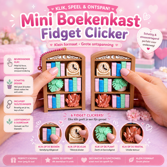 Fidget Clicker Mini Bookshelf – 3D Printed