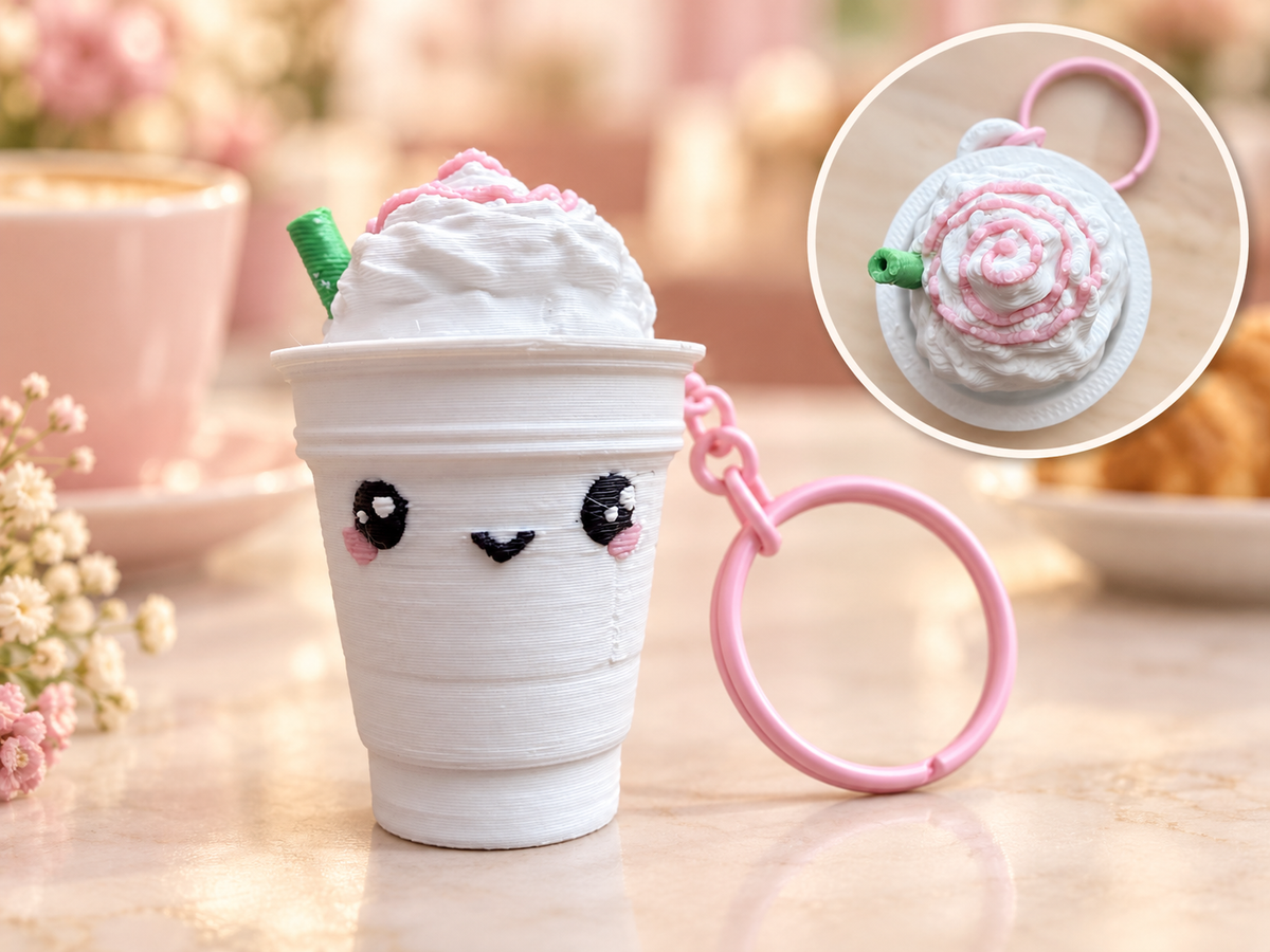 Coffee Cup Clicker Sleutelhanger – 3D-geprint