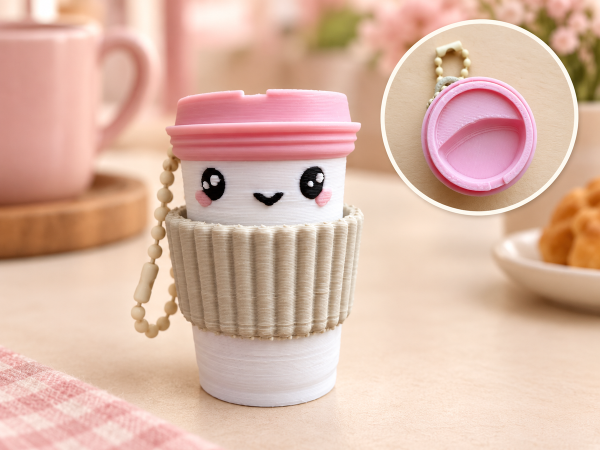 Coffee Cup Clicker Sleutelhanger – 3D-geprint