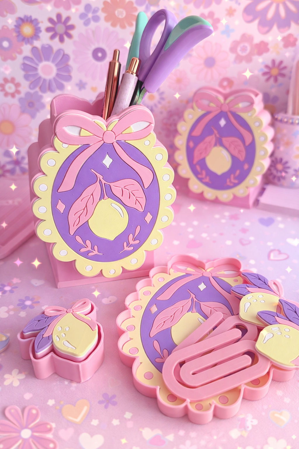 Girly Lemon Desk Set – Pastel Aesthetic Desk Set