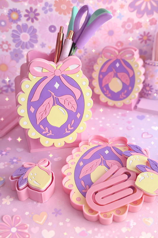 Girly Lemon Desk Set – Pastel Aesthetic Desk Set