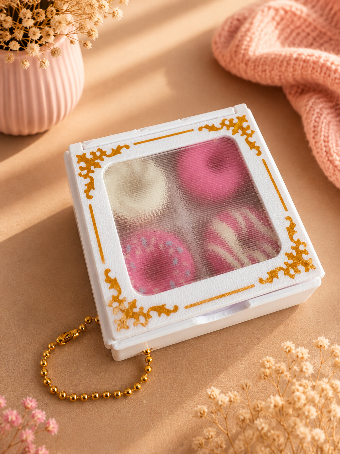3D Geprint Donut Doosje met 4 Clickers & Keychain