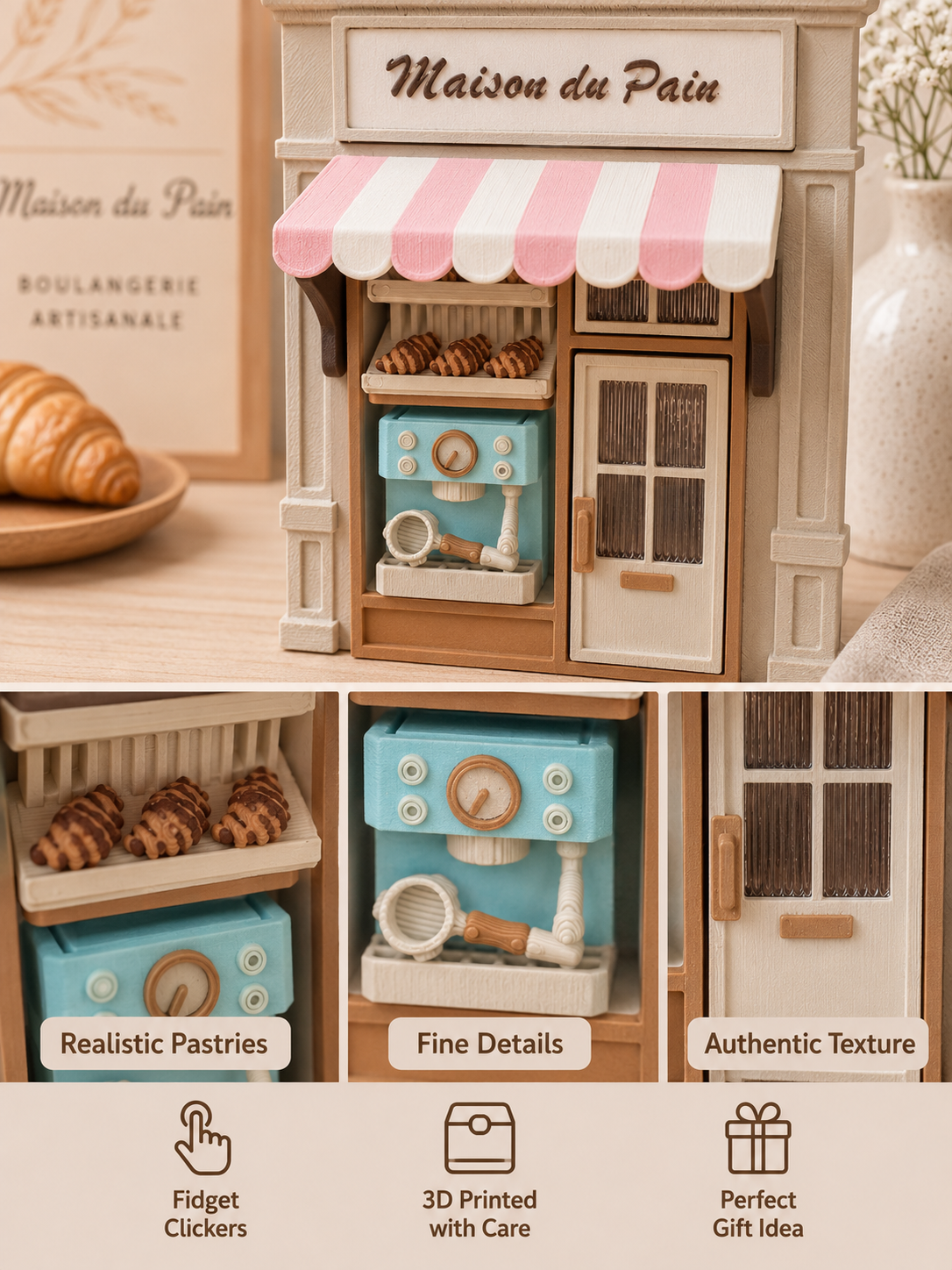 Maison du Pain Mini Bakery Fidget Clicker – 3D Geprint Verzamelhuisje