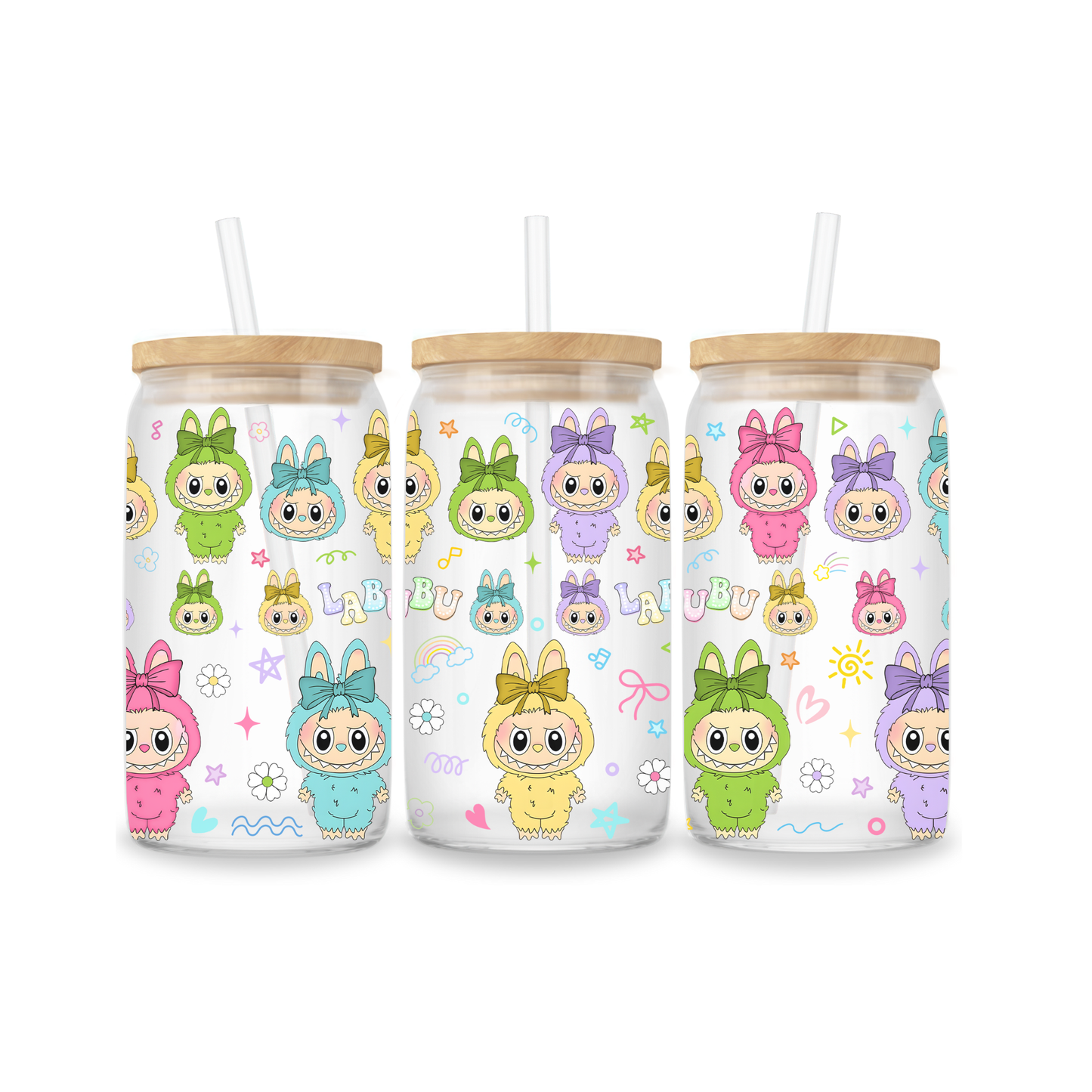 Glass Iced Coffee Cup 16oz - Labubu Baby