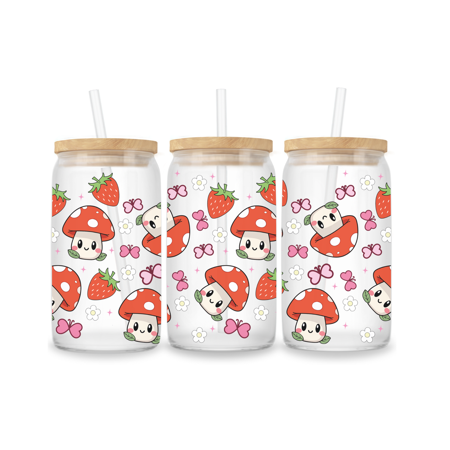 Glazen Iced Coffee Cup 16oz - Mushrooms
