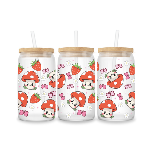 Glass Iced Coffee Cup 16oz - Mushrooms