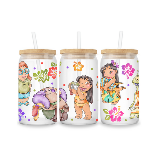 Glass Iced Coffee Cup 16oz - Stitch and Lilo