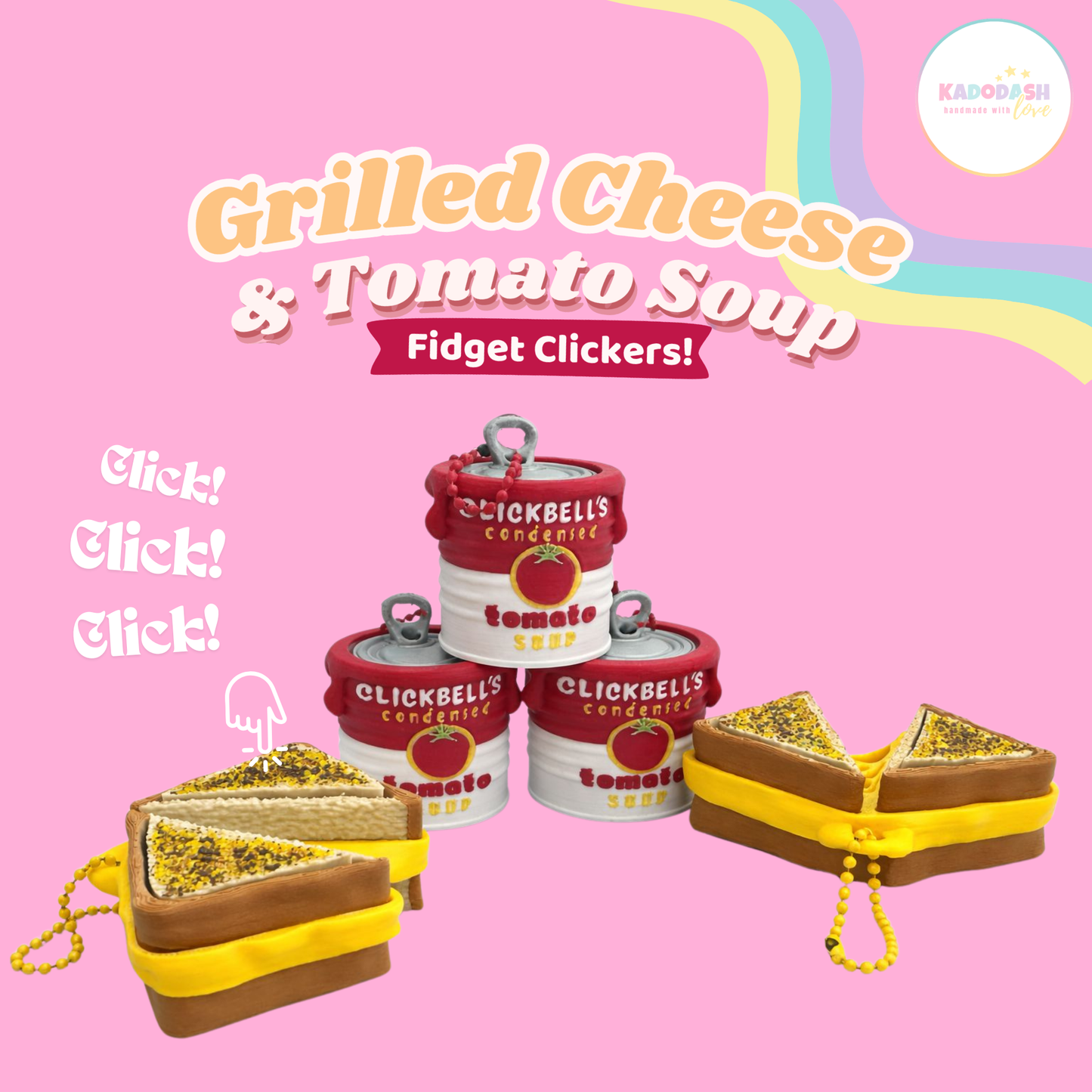 3D-gedruckter Fidget-Clicker – Toast & Tomatensuppe Dose