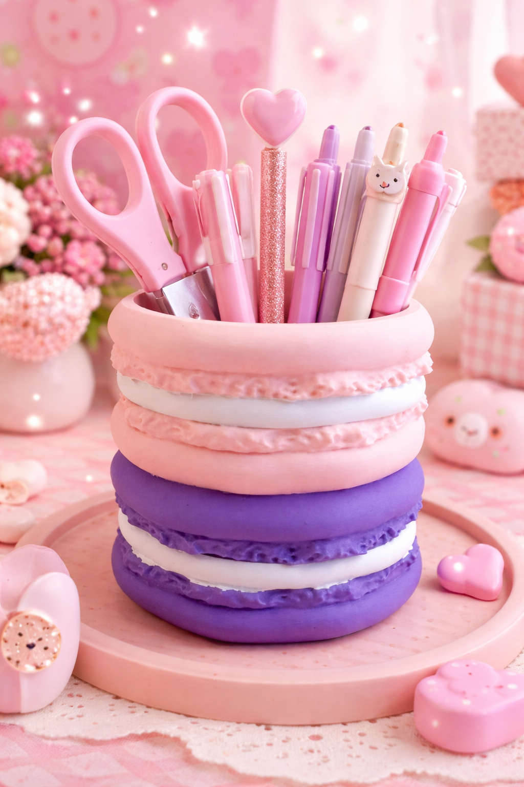 Macaron Pen Holder - 3D Printed - Kawaii Pink