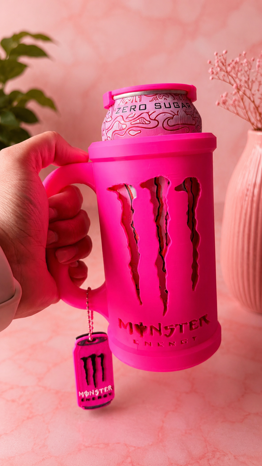 3D Geprinte 500ML Set – Houder, Deksel & Opener | Can Holder Hot Pink