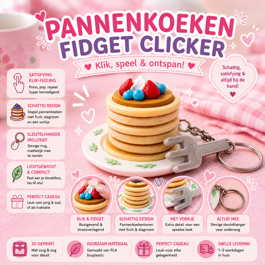 3D Fidget Clicker Keychain – Pancakes with Fruit & Whipped Cream