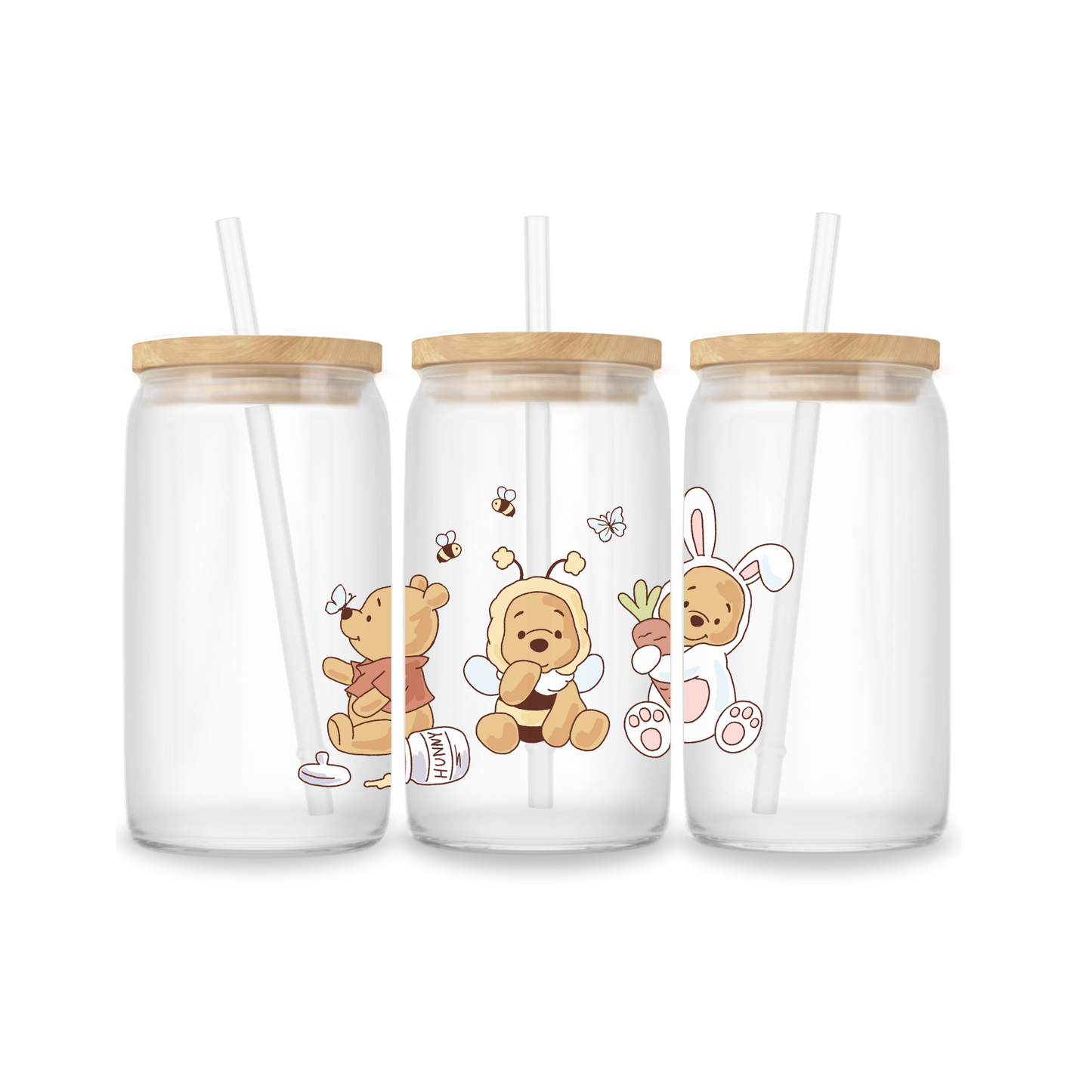 Glass Iced Coffee Cup 16oz - Pooh