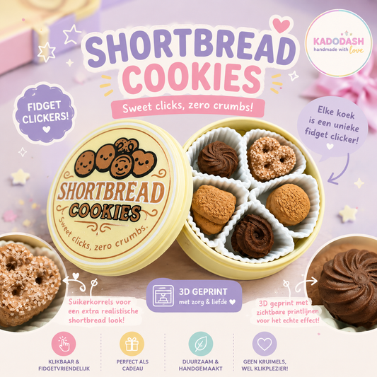 3D Geprint Koektrommeltje met Fidget Clickers – Shortbread Style