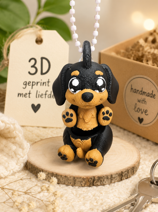 3D Geprinte Teckel Sleutelhanger – Schattige Kawaii Teckel Hanger