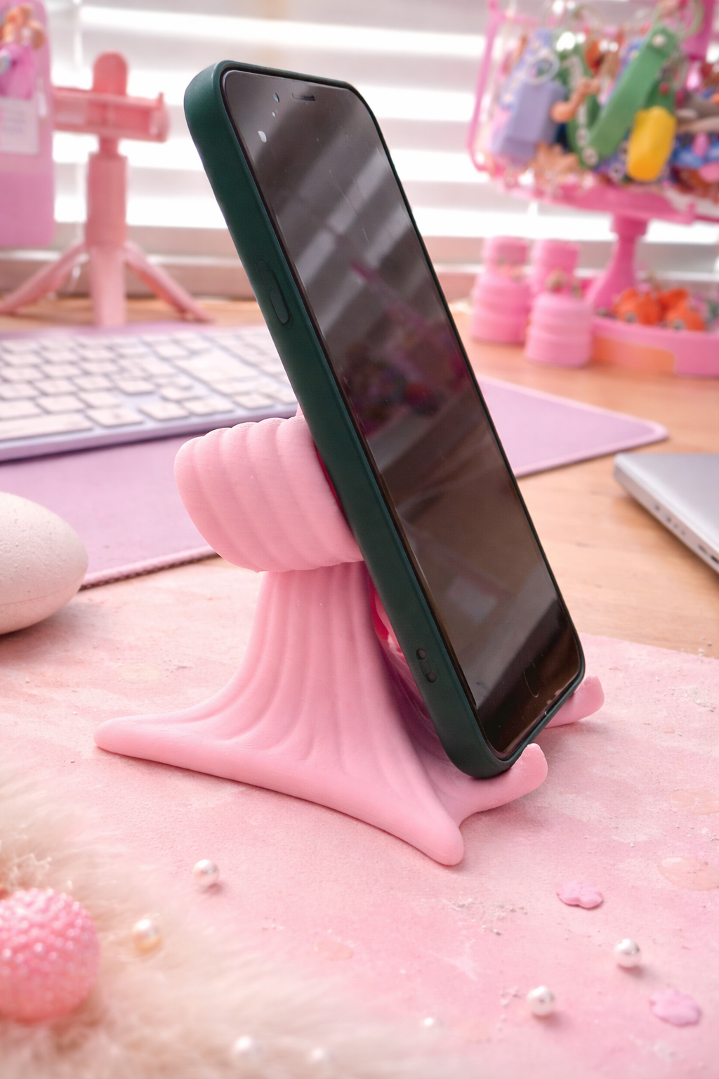 Roze Strik Telefoon & Tablet Houder – Cute Aesthetic Bureau Accessoire