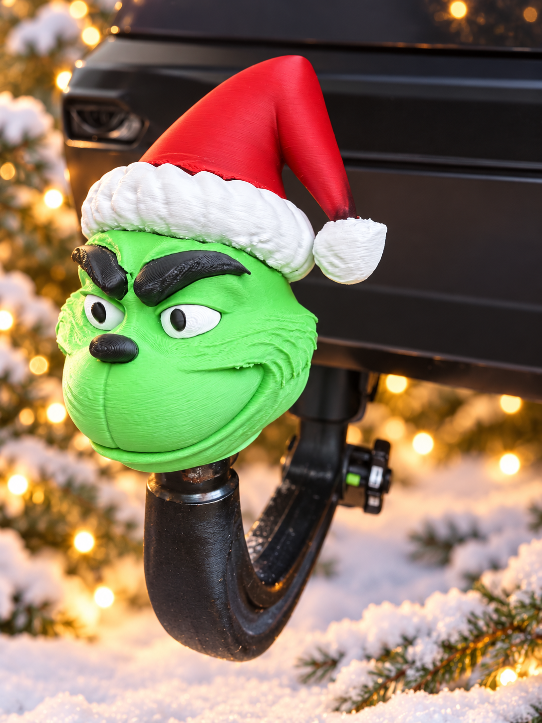 Der Grinch Anhängerkupplungsabdeckung mit Weihnachtsmütze – 3D-gedruckt