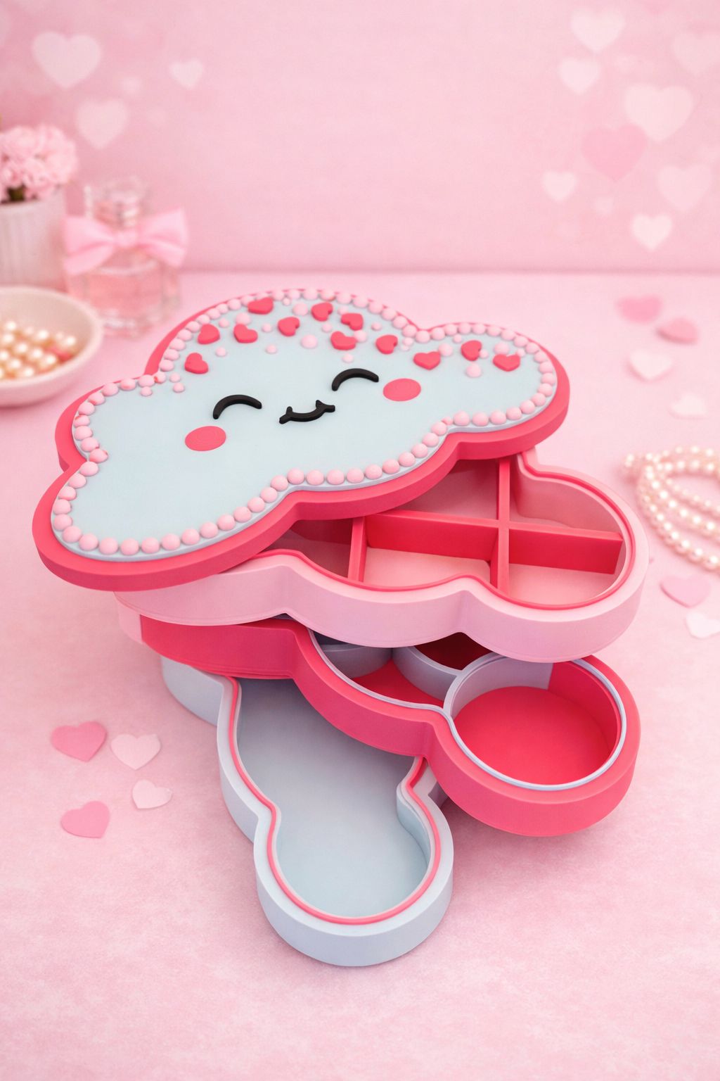 Kawaii Cloud Box – 3-Layer 3D-Printed Storage Box (Pink/Blue)