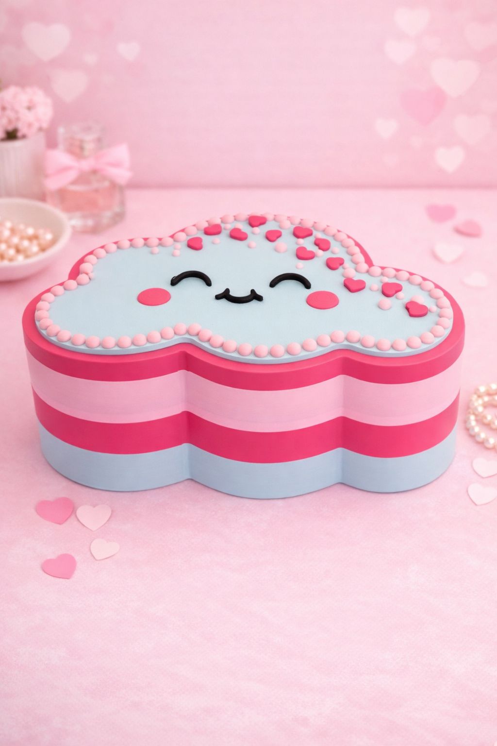 Kawaii Cloud Box – 3-Layer 3D-Printed Storage Box (Pink/Blue)