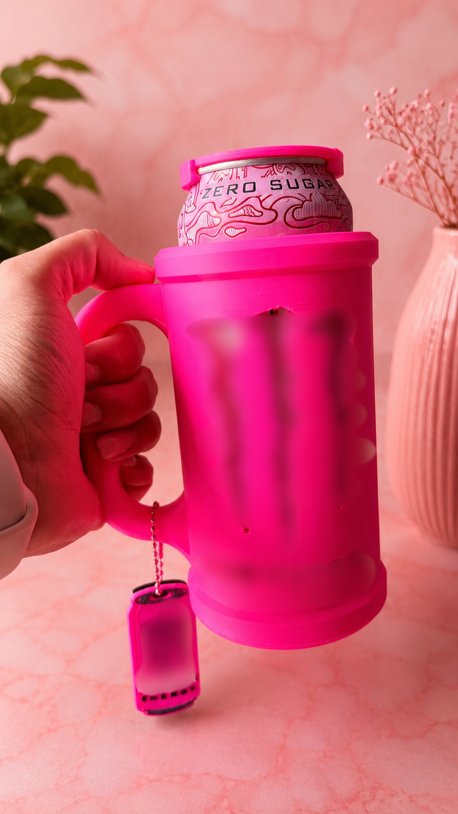 3D Geprinte 500ML Set – Houder, Deksel & Opener | Can Holder Hot Pink