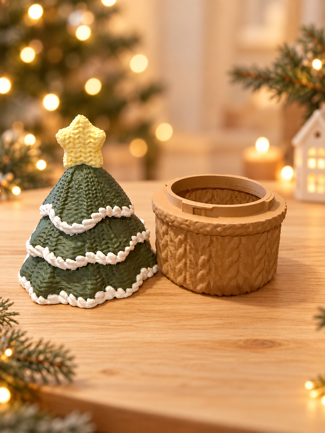 Knitted kerstboom bewaarpot